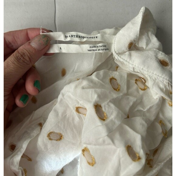 Anthropologie Augustine Tiered Maxi Dress White with Gold Polka Dots - Picture 4 of 9